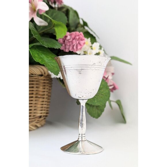 Vintage Distressed Silver Wine Goblet Rustic Aged Silver-Plated Water Goblet - Picture 2 of 9